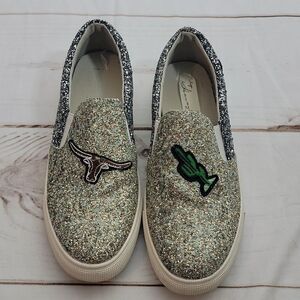 𝅺vintage Havana Sparkly Glitter Stunning Statement Slip on Shoes/Sneakers